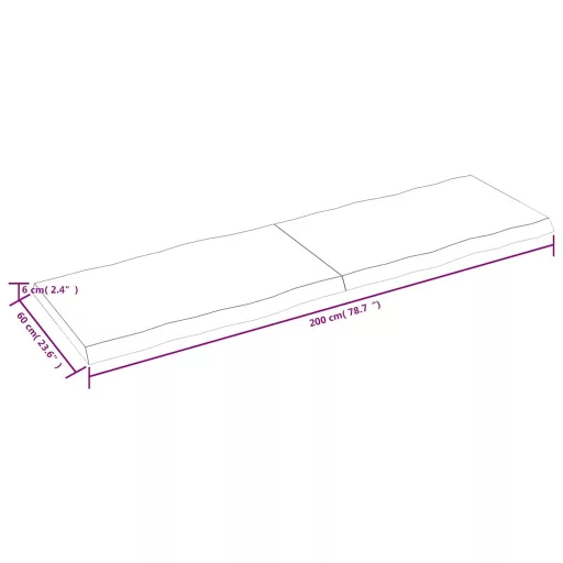 Sötétbarna kezelt tömör asztallap 200x60x(2-6) cm