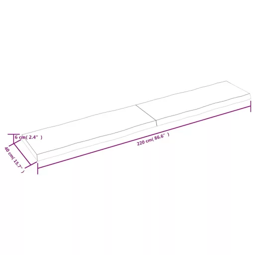 Sötétbarna kezelt tömör asztallap 220x40x(2-6) cm
