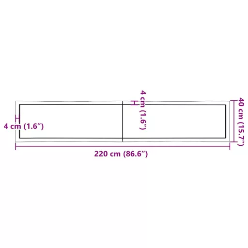 Sötétbarna kezelt tömör asztallap 220x40x(2-6) cm