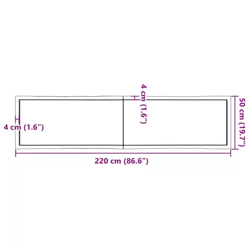 Sötétbarna kezelt tömör asztallap 220x50x(2-4) cm