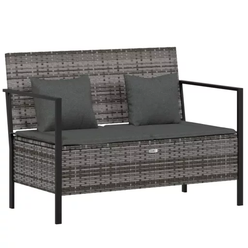 2 személyes szürke polyrattan kerti kanapé párnával