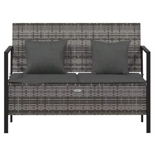 2 személyes szürke polyrattan kerti kanapé párnával