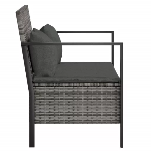 2 személyes szürke polyrattan kerti kanapé párnával