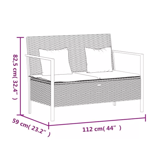 2 személyes szürke polyrattan kerti kanapé párnával