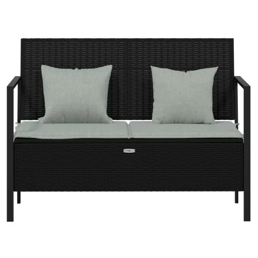 Fekete 2 személyes polyrattan kerti pad párnával