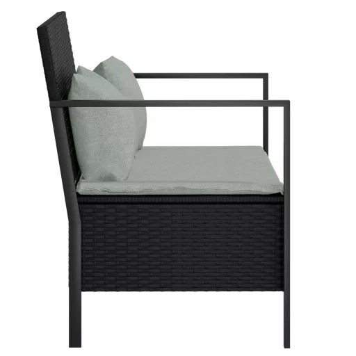 Fekete 2 személyes polyrattan kerti pad párnával
