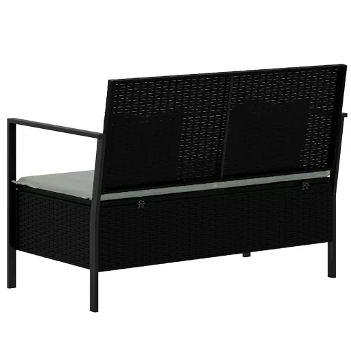 Fekete 2 személyes polyrattan kerti pad párnával