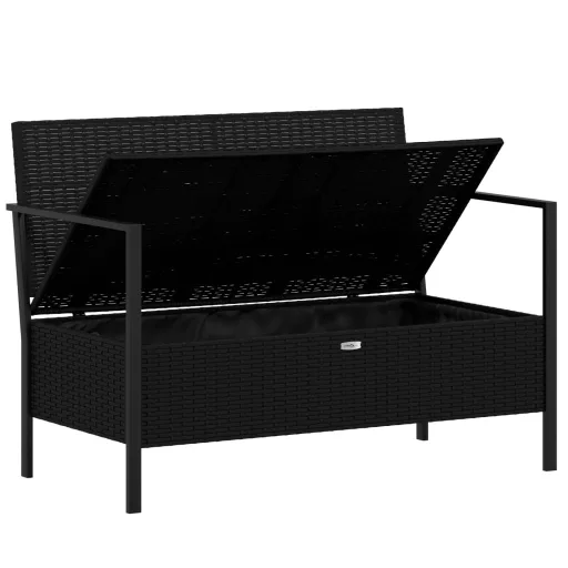 Fekete 2 személyes polyrattan kerti pad párnával