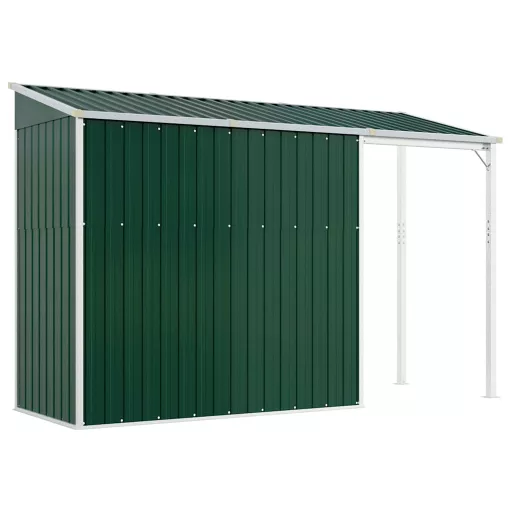 Zöld kerti fészer meghosszabbított tetővel 277x107x181 cm