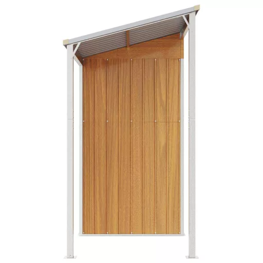 Világosbarna fészer meghosszabbított tetővel 277x107x181 cm
