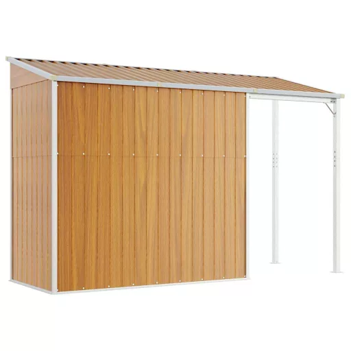 Világosbarna fészer meghosszabbított tetővel 277x107x181 cm