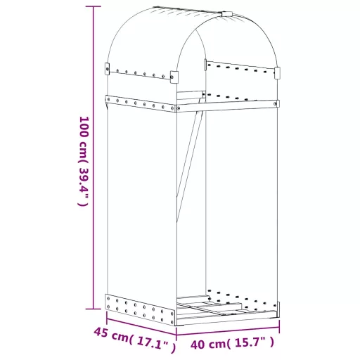 Antracit színű horganyzott acél fatörzstartó 40 x 45 x 100 cm