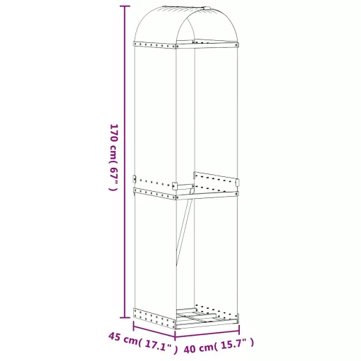 Antracit színű horganyzott acél fatörzstartó 40 x 45 x 170 cm