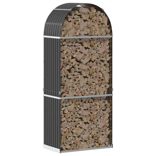 Antracit színű horganyzott acél fatörzstartó 80 x 45 x 190 cm