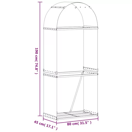 Antracit színű horganyzott acél fatörzstartó 80 x 45 x 190 cm