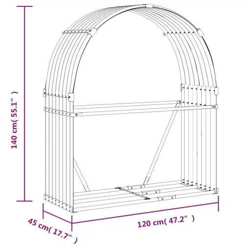 Antracit színű horganyzott acél fatörzstartó 120 x 45 x 140 cm