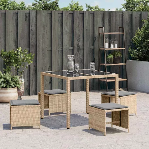 4 db vegyes bézs polyrattan kerti szék párnával 41 x 41 x 36 cm