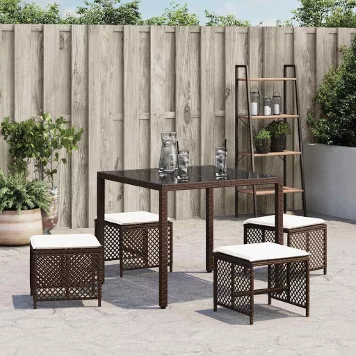 4 db barna polyrattan kerti szék párnával 41 x 41 x 36 cm
