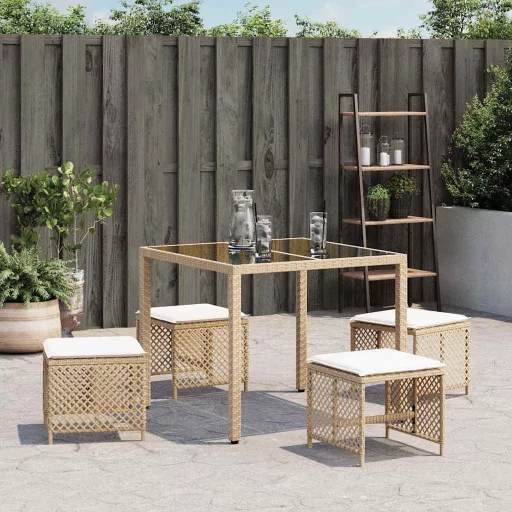 4 db bézs polyrattan kerti szék párnával 41 x 41 x 36 cm