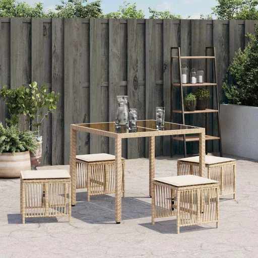 4 db bézs polyrattan kerti szék párnával 41 x 41 x 36 cm
