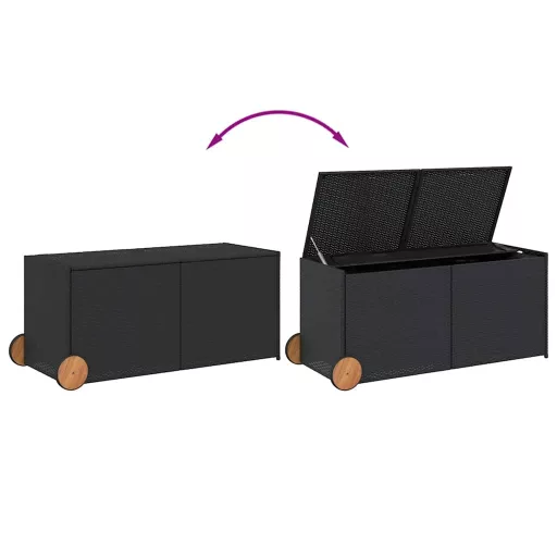 Fekete polyrattan kerti tárolóláda kerekekkel 283 L
