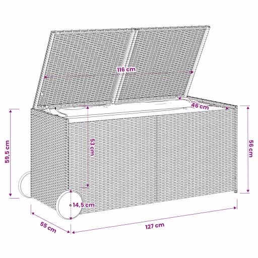 Fekete polyrattan kerti tárolóláda kerekekkel 283 L