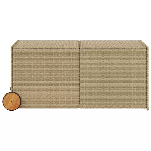 Vegyes bézs polyrattan kerti tárolóláda kerekekkel 283 L