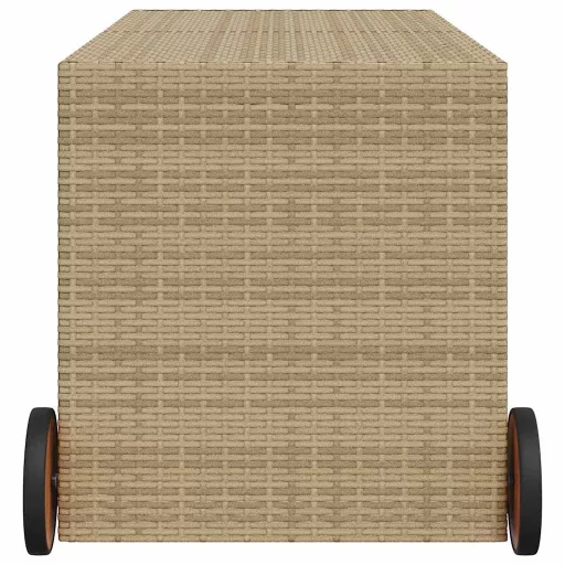 Vegyes bézs polyrattan kerti tárolóláda kerekekkel 283 L