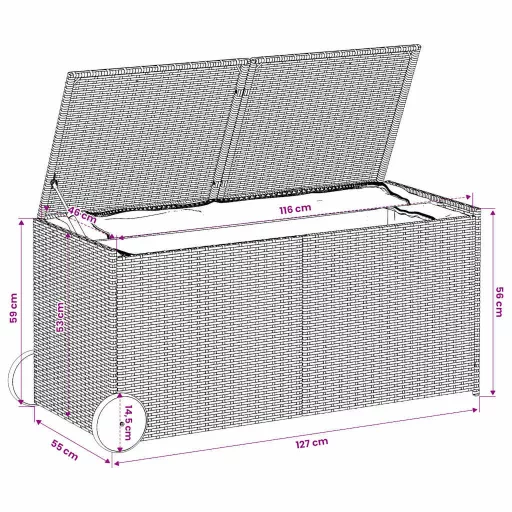 Vegyes bézs polyrattan kerti tárolóláda kerekekkel 283 L