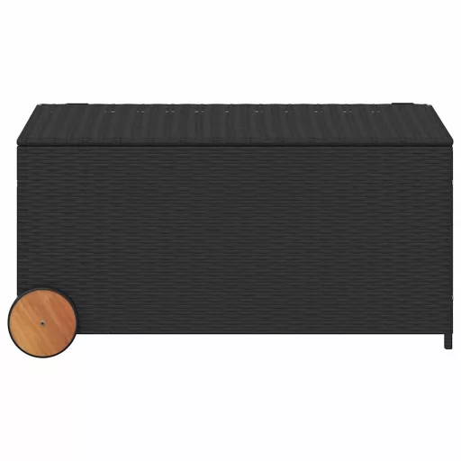 Fekete polyrattan kerti tárolóláda kerekekkel 190 L