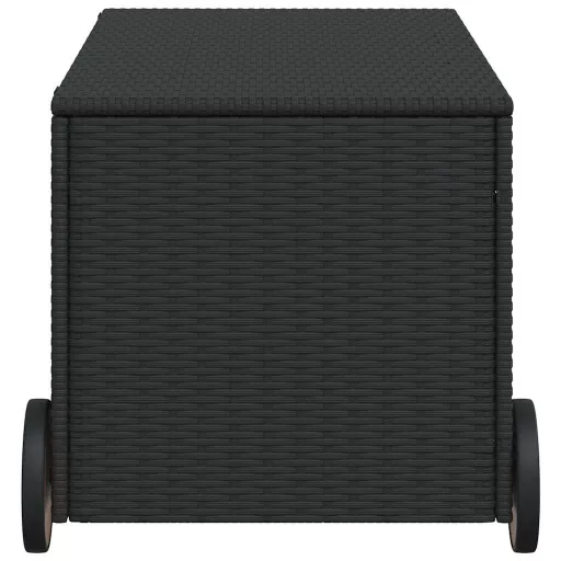 Fekete polyrattan kerti tárolóláda kerekekkel 190 L