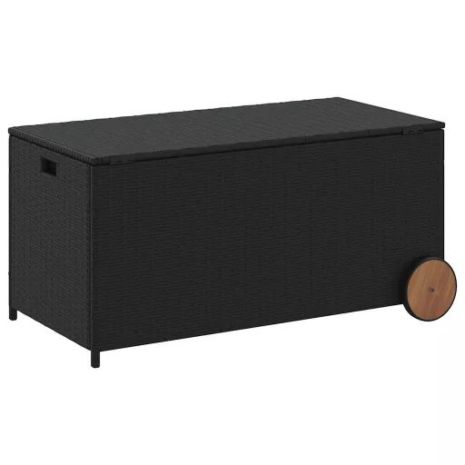 Fekete polyrattan kerti tárolóláda kerekekkel 190 L