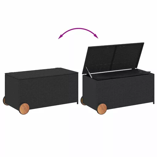 Fekete polyrattan kerti tárolóláda kerekekkel 190 L