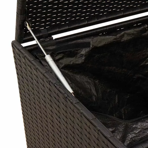 Fekete polyrattan kerti tárolóláda kerekekkel 190 L