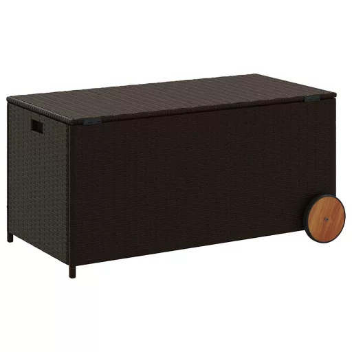 Barna polyrattan kerti tárolóláda kerekekkel 190 L