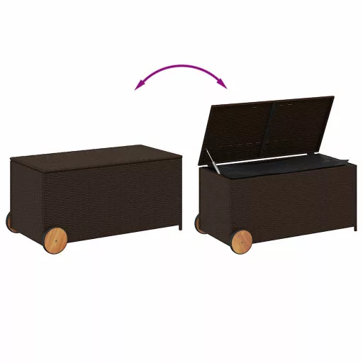 Barna polyrattan kerti tárolóláda kerekekkel 190 L