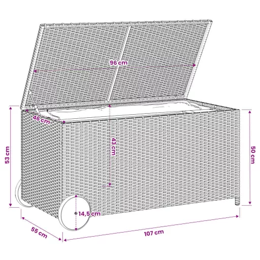 Barna polyrattan kerti tárolóláda kerekekkel 190 L