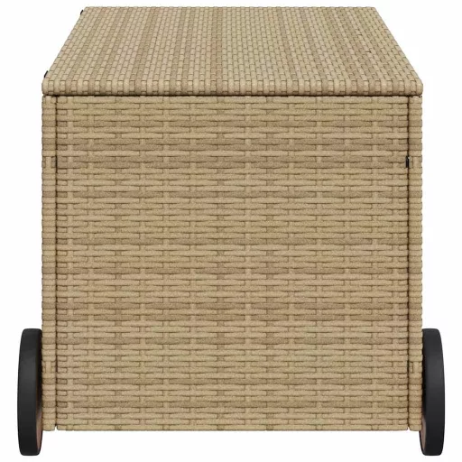 Vegyes bézs polyrattan kerti tárolóláda kerekekkel 190 L