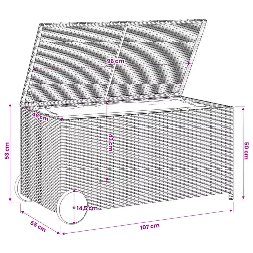 Vegyes bézs polyrattan kerti tárolóláda kerekekkel 190 L