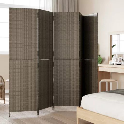 Szürke 5-paneles polyrattan térelválasztó