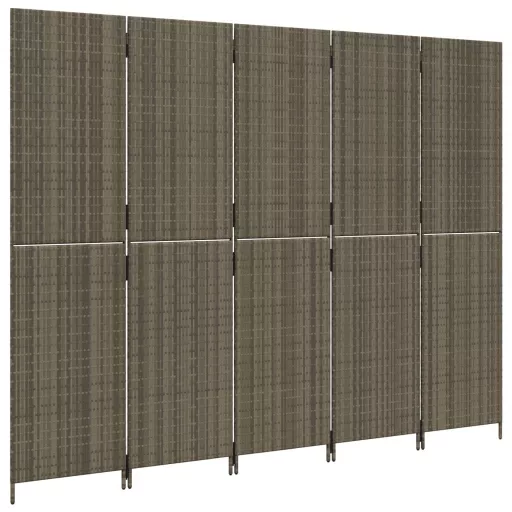 Szürke 5-paneles polyrattan térelválasztó