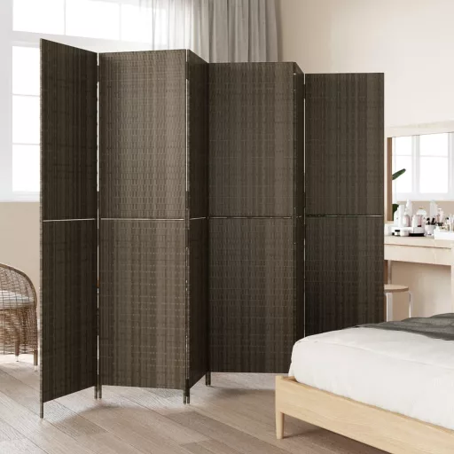 Szürke 6-paneles polyrattan térelválasztó