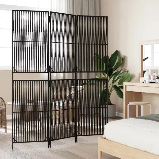 Fekete 3-paneles polyrattan térelválasztó