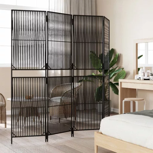 Fekete 4 paneles polyrattan térelválasztó