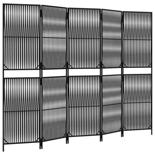 Fekete 5-paneles polyrattan térelválasztó