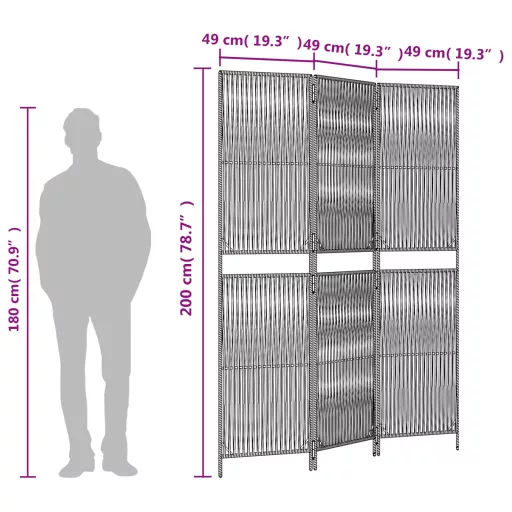 Fekete 3-paneles polyrattan térelválasztó