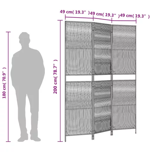 Barna 3-paneles polyrattan térelválasztó