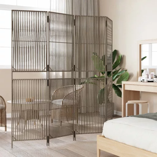 Szürke 4 paneles polyrattan térelválasztó