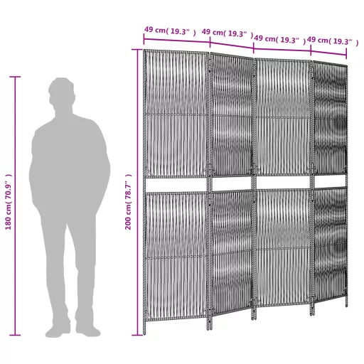 Szürke 4 paneles polyrattan térelválasztó