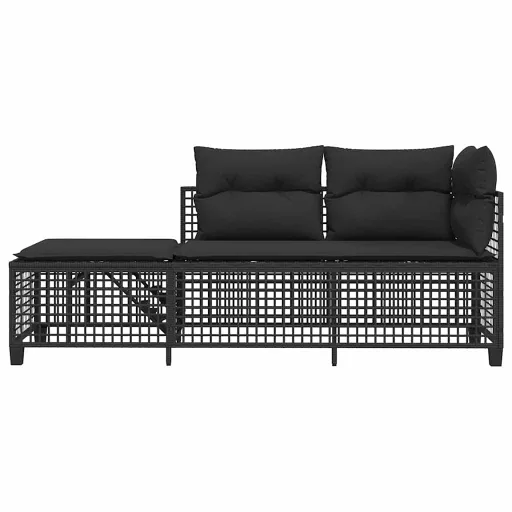3 részes fekete polyrattan kerti sarokkanapé garnitúra párnával